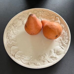 PIER 1 ~ Cream White Dinner Plate 11" ~ Bas Relief Fruit Border ~ ITALY